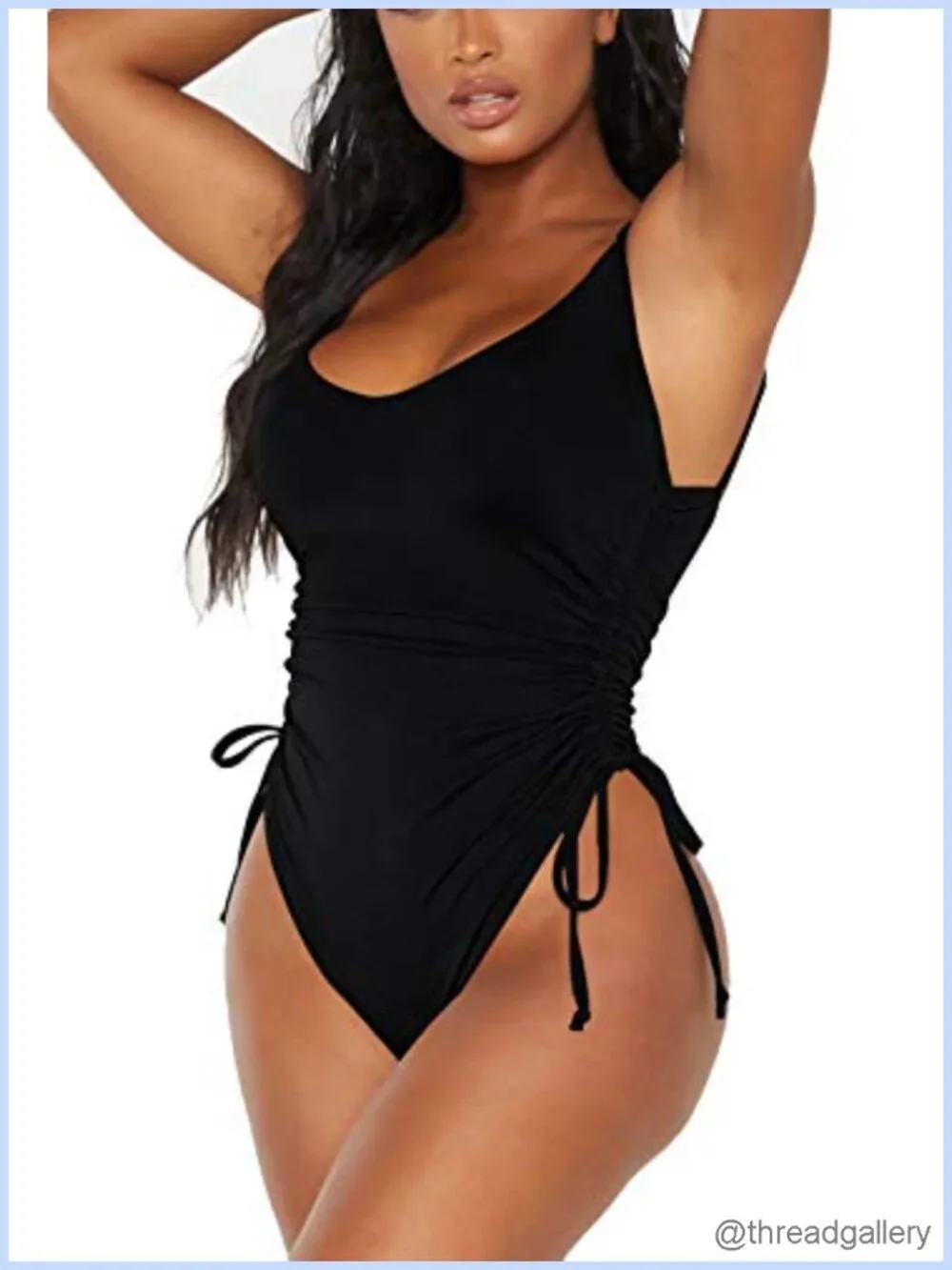 Ruched High Cut One Piece Swimsuit Tummy Control Monokini Adjustable Straps